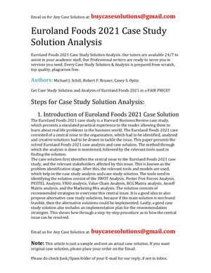 Euroland Foods 2021 Case Study Solution Analysis
