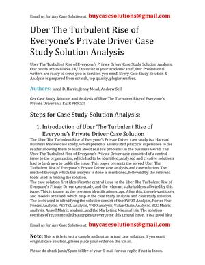 Uber The Turbulent Rise Of Everyone's Private Driver Case Study Solution Analysis