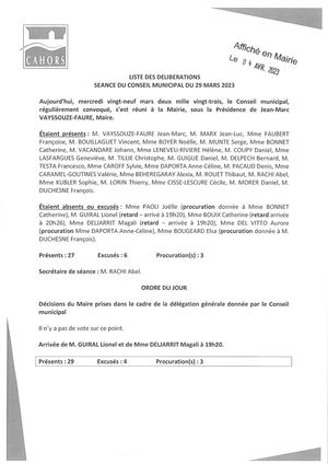 Consulter la séance du Conseil municipal de la Ville de Cahors du 23 février 2023