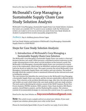 McDonald's Corp Managing A Sustainable Supply Chain Case Study Solution Analysis