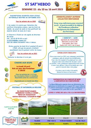 Semaine 15 Du 10 Au 16 Avril 2023