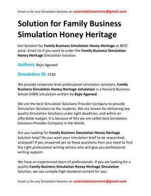 Solution For Family Business Simulation Honey Heritage