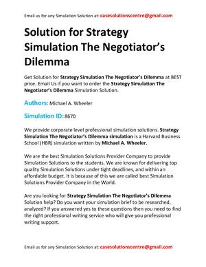 Solution For Strategy Simulation The Negotiator's Dilemma
