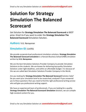 Solution For Strategy Simulation The Balanced Scorecard
