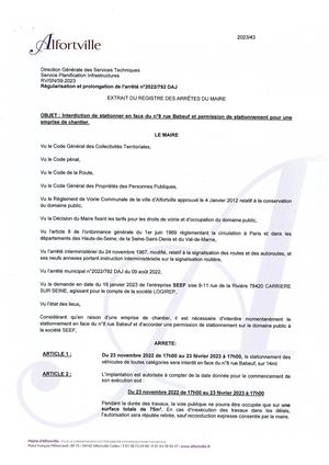 2023 43 Interdiction De Stationner N°8 Rue Babeuf Emprise De Chantier