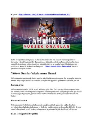 Yüksek Oranları Tahminlerle Kazanmak (TahminTR)