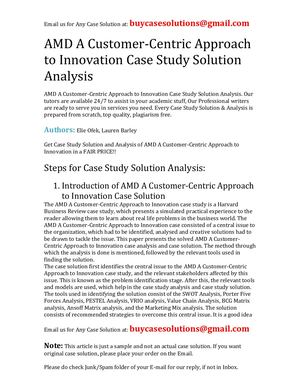 AMD A Customer Centric Approach To Innovation Case Study Solution Analysis