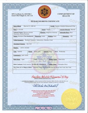 Murakush Califate Birth Certificate For Haashim Abdullah Muhammad El