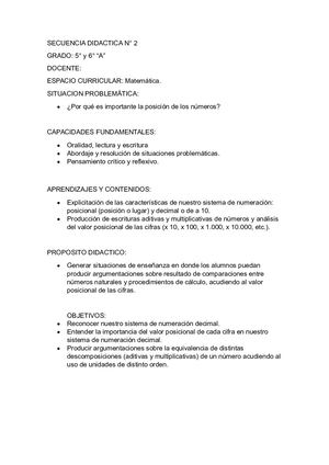 Secuencia Didactica N° 2 Matematica
