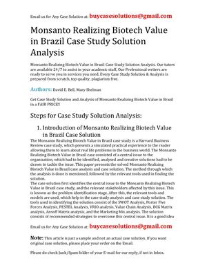 Monsanto Realizing Biotech Value In Brazil Case Study Solution Analysis