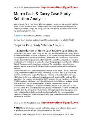 Metro Cash & Carry Case Study Solution Analysis