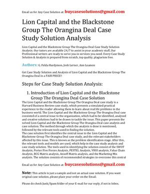 Lion Capital And The Blackstone Group The Orangina Deal Case Study Solution Analysis