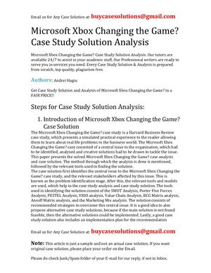 Microsoft Xbox Changing The Game? Case Study Solution Analysis