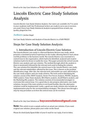 Lincoln Electric Case Study Solution Analysis