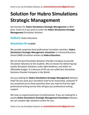 Solution For Hubro Simulations Strategic Management