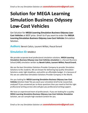 Solution For MEGA Learning Simulation Business Odyssey Low Cost Vehicles
