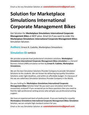 Solution For Marketplace Simulations International Corporate Management Bikes