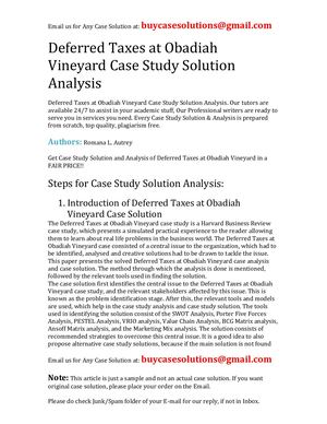 Deferred Taxes At Obadiah Vineyard Case Study Solution Analysis