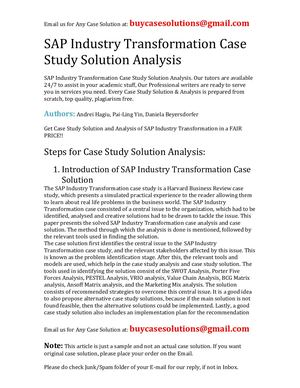 SAP Industry Transformation Case Study Solution Analysis