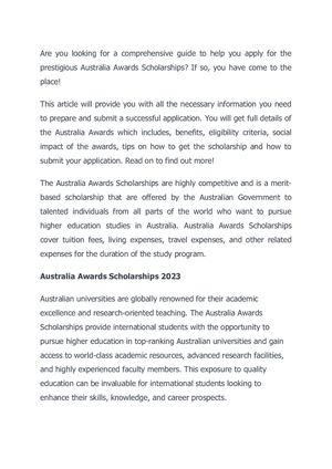 Australia Awards Scholarships Are Highly Competitive