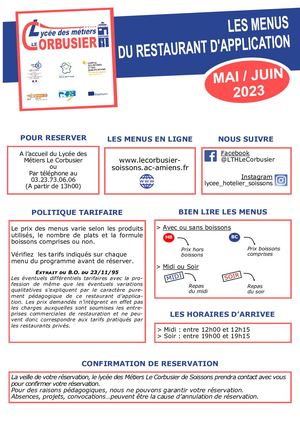 Menus Mai Juin 2023