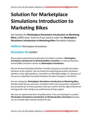 Solution For Marketplace Simulations Introduction To Marketing Bikes