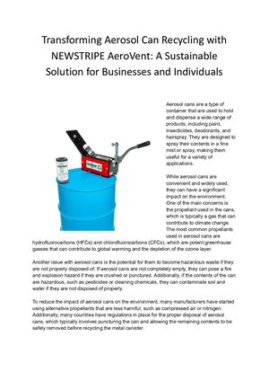 Transforming Aerosol Can Recycling With Newstripe Aero Vent A Sustainable Solution For Businesses And Individuals