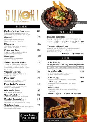 Menú Sukori Monclova