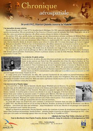 16 avril 1912 Harriet Quimby traverse la Manche