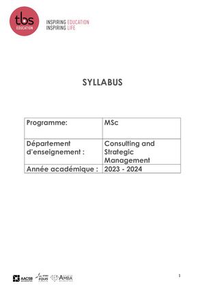 Syllabus MSc Consulting And Strategic Management