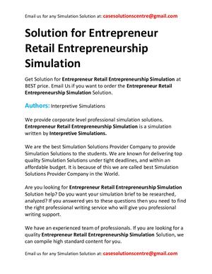 Solution For Entrepreneur Retail Entrepreneurship Simulation