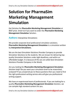Solution For PharmaSim Marketing Management Simulation