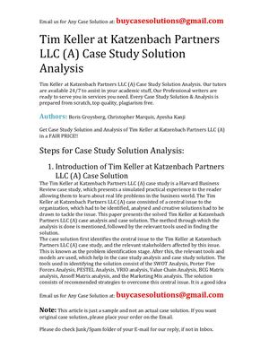 Tim Keller At Katzenbach Partners LLC (A) Case Study Solution Analysis