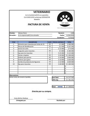 Factura De Veterinaria
