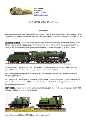 Newsletter N°1 Chrezo