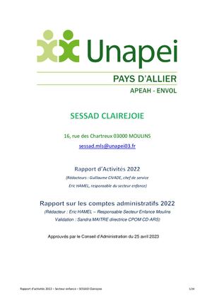 RA 2022 - Secteur Enfance Moulins - SESSAD Clairejoie
