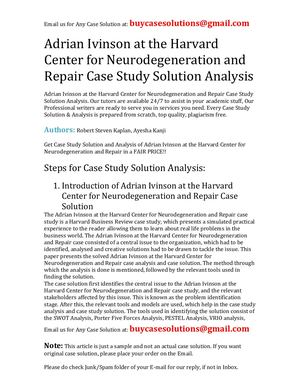 Adrian Ivinson At The Harvard Center For Neurodegeneration And Repair Case Study Solution Analysis