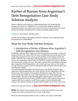 Barber Of Buenos Aires Argentina's Debt Renegotiation Case Study Solution Analysis