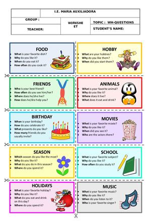 Whquestions Speaking Cards