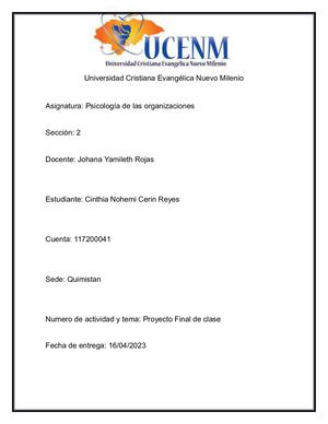 Proyecto Final De Clase Psicologia Organizacional