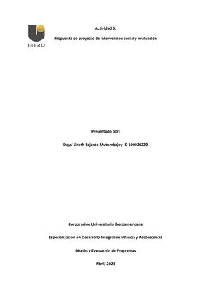 Propuesta De Proyecto De Intervención Social Y Evaluación