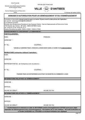 Formulaire Demande Autorisation Demenagement Emmenagement Avec Tarifs 2023