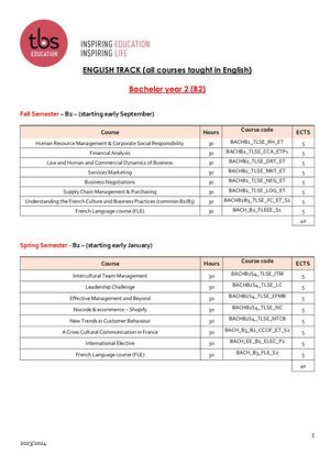 Bachelor Course List - English Track