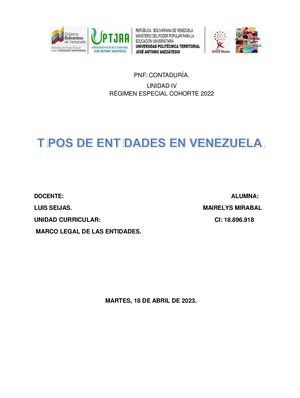 ENTIDADES JURIDICAS  EN VENEZUELA.