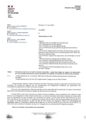 Circulaire - Prévention Feux Forêt Aires Naturelles - Avril 2023