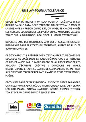 "Un slam pour la tolérance" au lycée Lapique d'Epinal