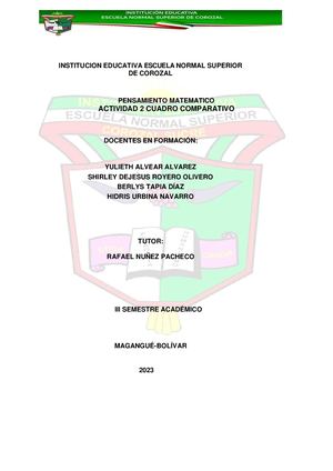 Actividades 2 Cuadro Comparativo Pensamiento Matematico Iii Sem Cat Mag