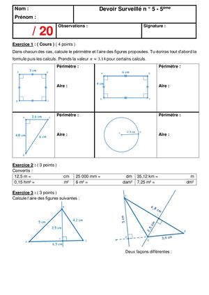 5eme 2013 2014 Ds5 Perimetre Aires