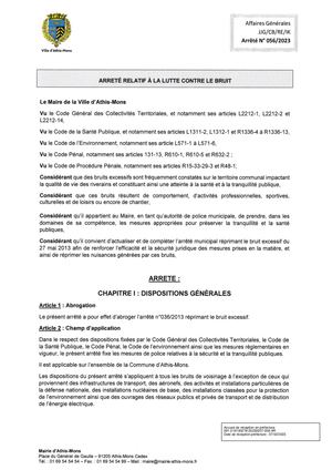 Arrêté n°056/2023 relatif à la lutte contre le bruit, en date du 7 février 2023.
