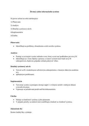 ŽIvotný Cyklus Informačného Systému